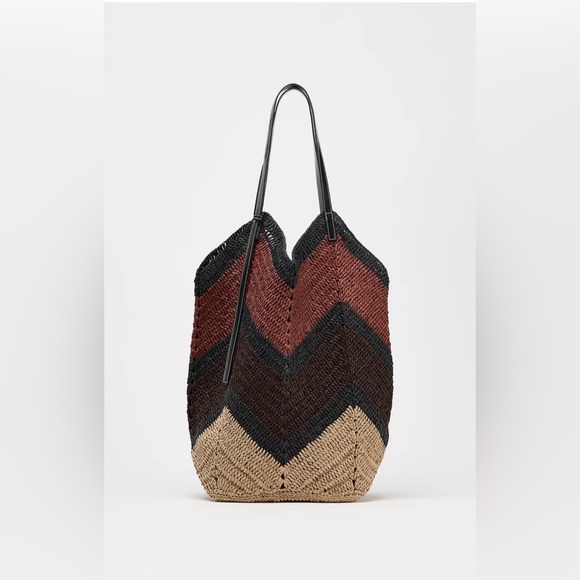 Zara Handbags - Zara Chevron Woven Tote in Black, Brown, Rust & Tan